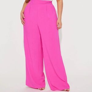 Wide Leg Textured Pant - Hot Pink
